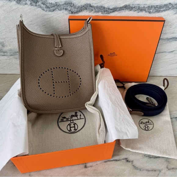 Hermes Handbags - Hermes Taupe Evelyne Crossbody Bag